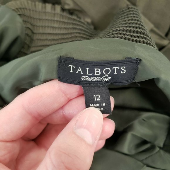 Talbots Womens Green Tie Front Silk Dress Size 12 V-Neck Open Back Smocked Event - Picture 5 of 9